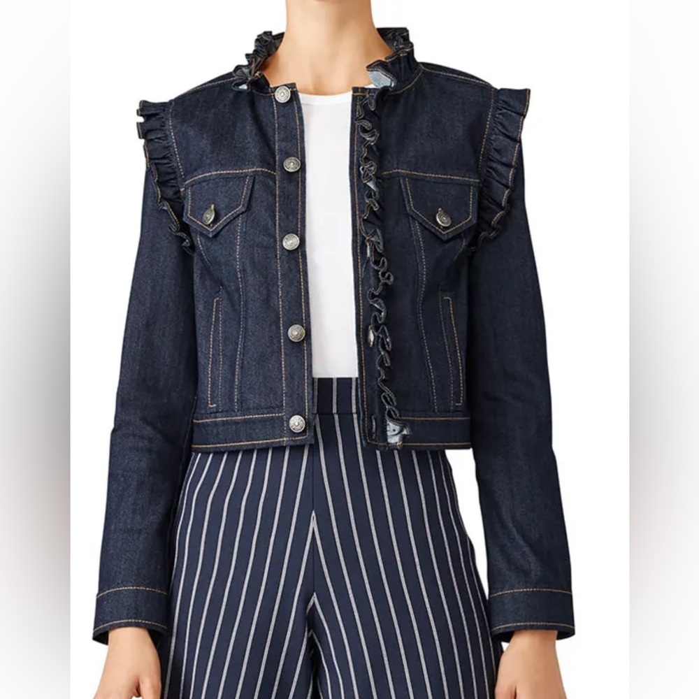 cinq a sept Dark Indigo Ruffle Denim Jacket